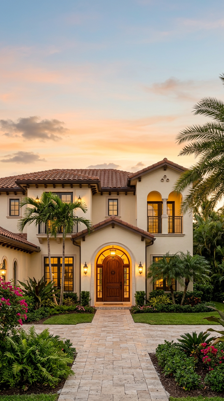 Magazine cover featuring a beautiful Florida home at golden hour